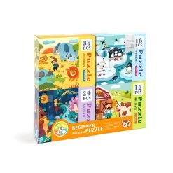 Mideer Set Of 4 Progressive Puzzles: Animals In Savanna, South Pole, Farm And Forest
