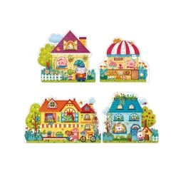 Mideer Set Of 4 Progressive Puzzles: Lively Bazaar Homes And Shops