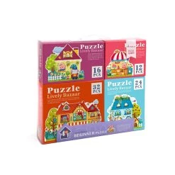 Mideer Set Of 4 Progressive Puzzles: Lively Bazaar Homes And Shops